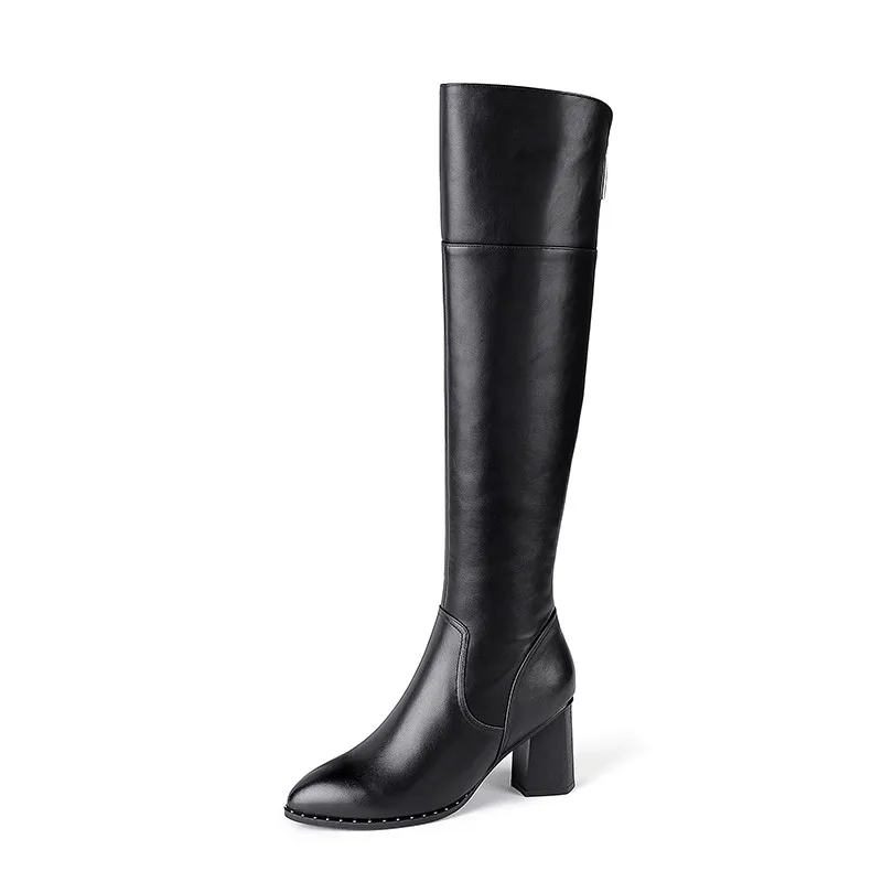 Черный MORAZORA New arrive hot sale genuine leather women boots black color buckle winter keep warm knee high boots big size 34-42 - Цвет: Черный