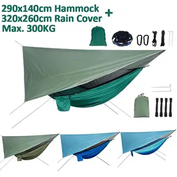 

Quick Open Mosquito Net Hammock Tent With Waterproof Anti-UV Canopy Awning Set Outdoor Camping Hammock Canopy Sun Shelter