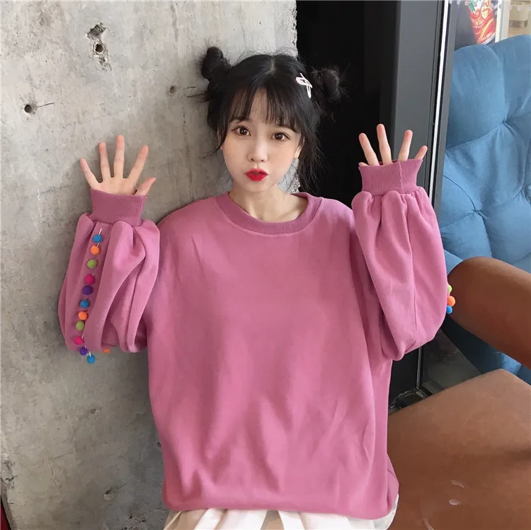 WHITNEY WANG Autumn Fashion Streetwear Korea Style Candy Balls Sweatshirt Women Hoodies Pullover