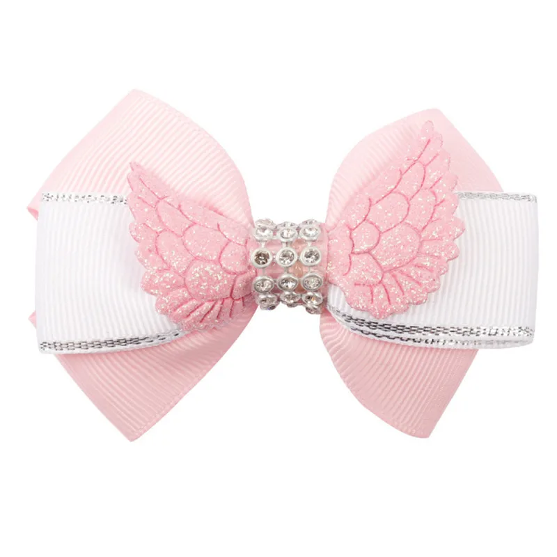 pink 10 шт./лот Детские аксессуары для волос блестящие крылья девушки заколки-бантики для волос Стразы Принцесса Шпилька вечерние детские заколки для волос - Цвет: pink