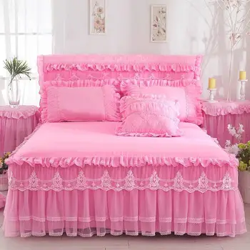 

J2 1Pc Lace Bed Skirt +2pieces Pillowcases bedding set Princess Bedding Bedspreads sheet Bed For Girl bed Cover King/Queen size