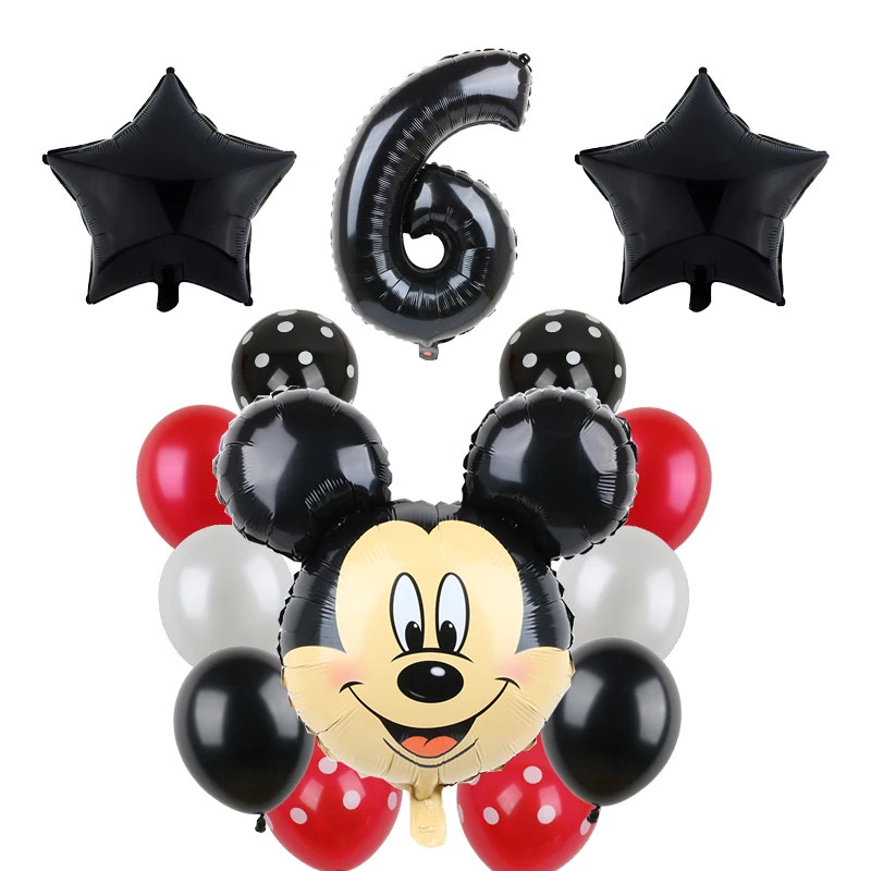 Прозрачный 14pcs Happy Birthday Decoration Balloon Mickey Minnie Cartoon Star Xenon Paper Ballon Baby Shower Number Balloon Polka Dot Globo - Цвет: Прозрачный
