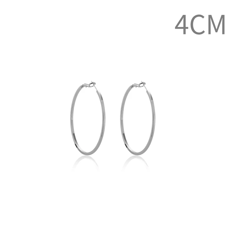 Silver 40mm Новое поступление, серьги-кольца, гладкое Золотое серебряное кольцо для ушей 40 мм 60 мм 70 мм 80 мм, большая круглая серьга, ювелирные изделия, Brincos - Окраска металла: Silver 40mm
