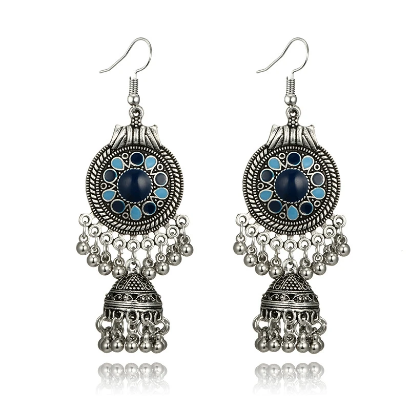 SHUANGR винтажный, из серебряного сплава Jhumka Bells бисер Нарядные серьги с кисточками для женщин турецкое цыганское племя индийские ювелирные изделия Вечерние