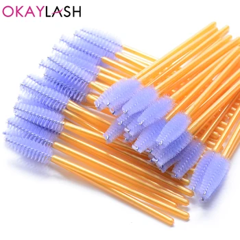 

OKAYLASH 25PCS/lot Disposable Colored Eyelash Brush Gold Pink Greeen Mascara Wands Apllicators Eye Lash Curling Comb Make UP