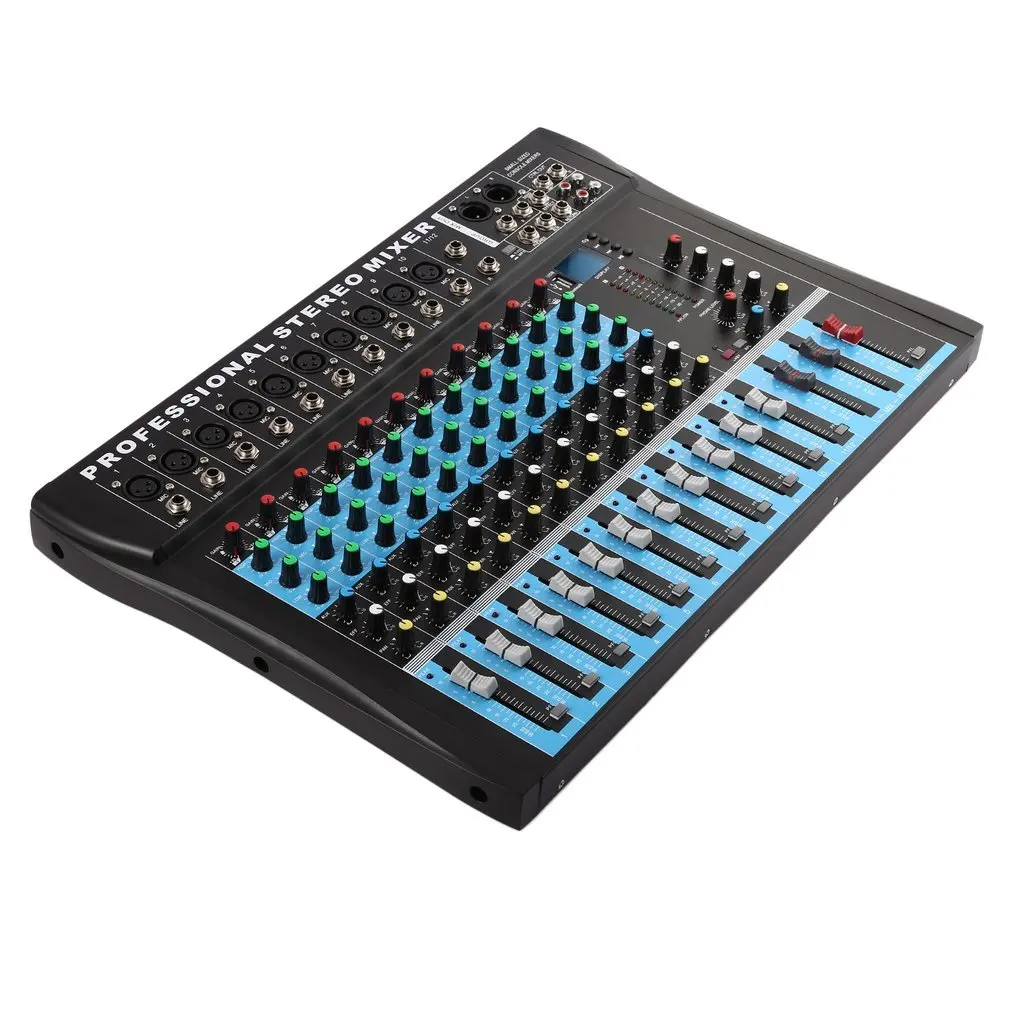 CT12 10 Mono& 2 Stereo Input 12 Channel Professional USB Mixer Console High& Middle& Low 3-bands Vocal Effect Processor