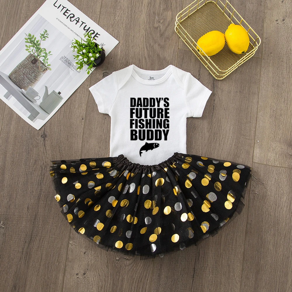 Daddy's Future Fishing Buddy/летняя одежда для маленьких девочек комплекты из 2 предметов Комбинезоны и костюмы с юбкой-пачкой Милая одежда для малышей, костюм, одежда