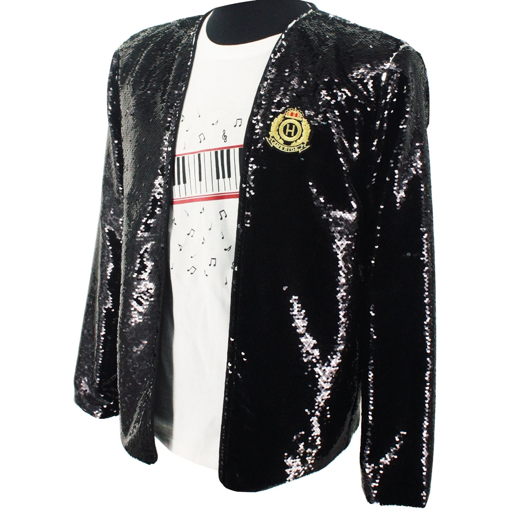 Classic MJ Retro Michael Jackson Billie Jean Black Sequins Jacket Tops Costume in 1990's