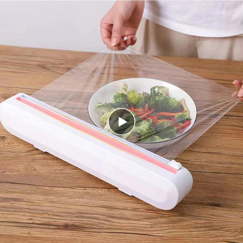 Kitchen Plastic Foil Cling Film Wrap Dispenser Punch free Fixing Food