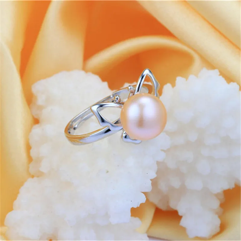 Hot Sale 925 Sterling Silver Dancing Butterflies Elegant Rings For Women Fashion Natural Pearl Ring Jewelry Gift