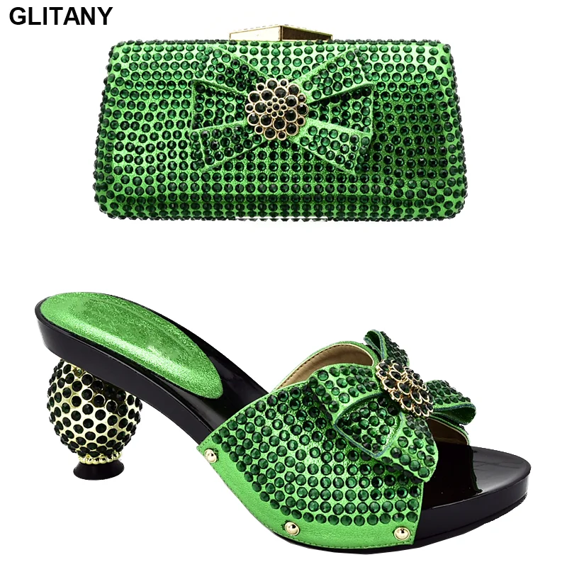 

New Arrival Italian Designer Shoes and Bags Matching Set Decorated with Rhinestone Shoe and Bag Set African Sets 2019 Party Shoe