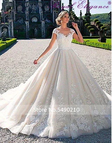 Королевская элегантность, таможенное изготовление, короткий рукав, robe de mariee, Кружевная аппликация, свадебное платье, горячая Распродажа, бальное платье