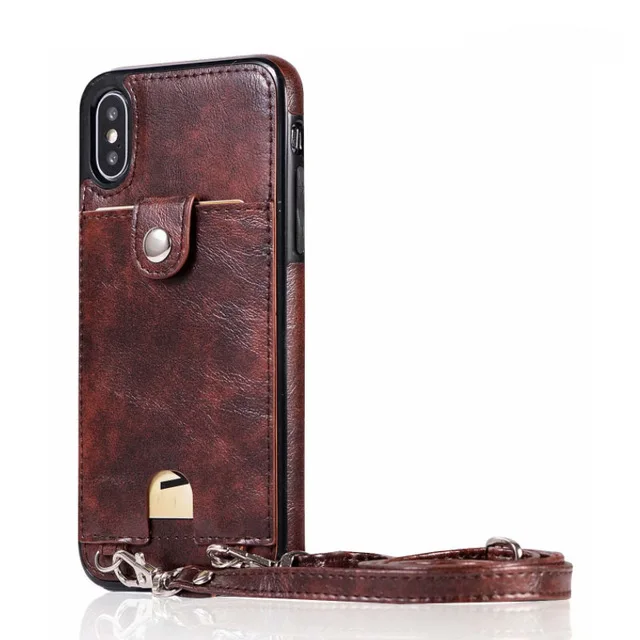 Brown Горячая сумка через плечо PU кожаный чехол для iPhone Xs Max XR X 6 7 8 Plus Чехол-Бумажник для телефона с отделениями для карт чехол с плечевым ремнем веревка - Цвет: Brown