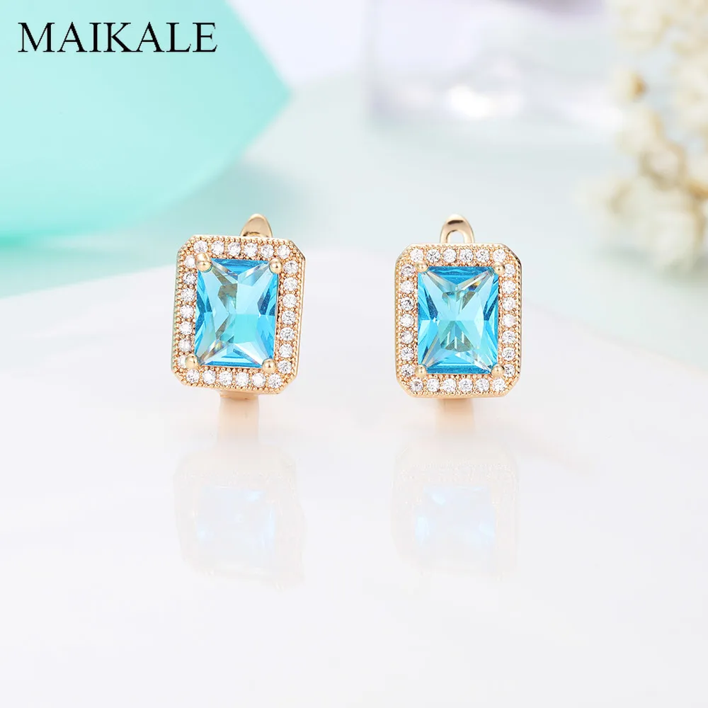

MAIKALE Luxury Square Stud Earrings with Colorful Cubic Zirconia Gold Silver Color Charm Earrings for Women Fashion Jewelry Gift