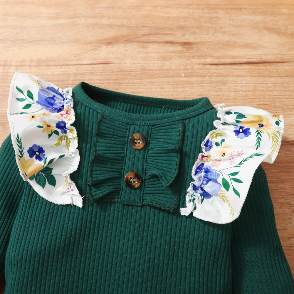 Baywell Autumn Newborn Baby Girl 3PCS/Set Clothing Set Ruffled Sleeve Romper Top+Floral Print Pants+Headband Infant Clothes - Image 4