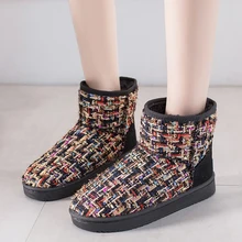 Lucyever Mix Color Snow Boots Women Thicken Warm Long Plush Inside Ankle Boots for Women Casual Flat Platform Winter Shoes Woman