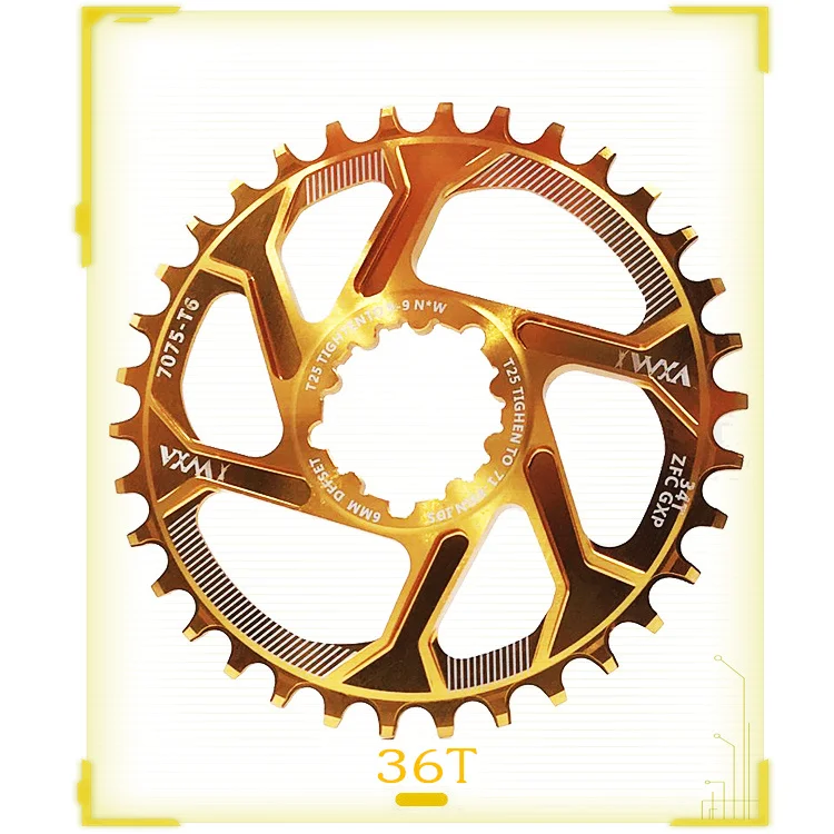 Gold 36T 1PCS VXM MTB GXP велосипед fixed фиксированная зубчатая рукоятка 34T 36T 38T 40T бензопила для sram gx xx1 X1 x9 GXP pedivela смещение 6 мм - Цвет: Gold 36T 1PCS