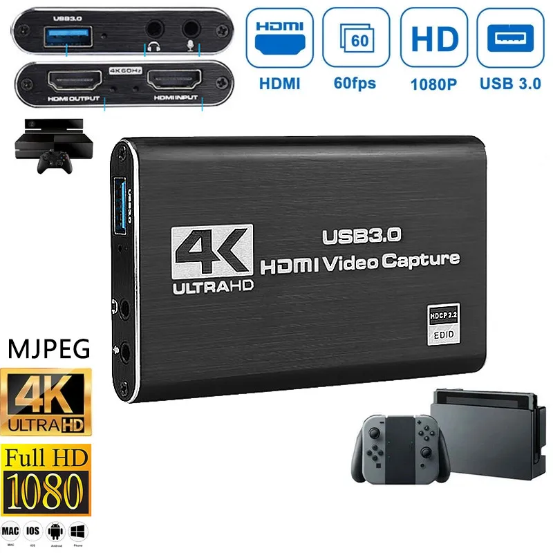 

USB 3.0 4K 60HZ 1080P 60Fps HD Video Game Capture Card Video Converter HDMI Output Live Streaming For XBOX PS4 MAC Plug and Play