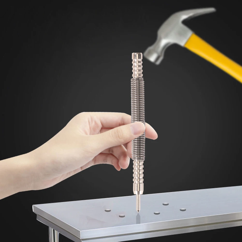Spring Tool Hammerless Single Ended Center Holes Punch Spring Loaded Marking Metal Woodwork Drill Bit Tools spring nail punch nail punch set