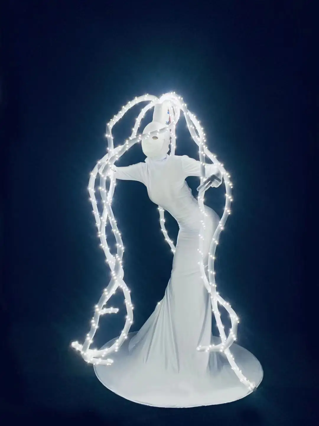 

LED luminous long braid longuette Dress Halloween party cosplay dress Bar nightclub GOGO show white LED octopus costume