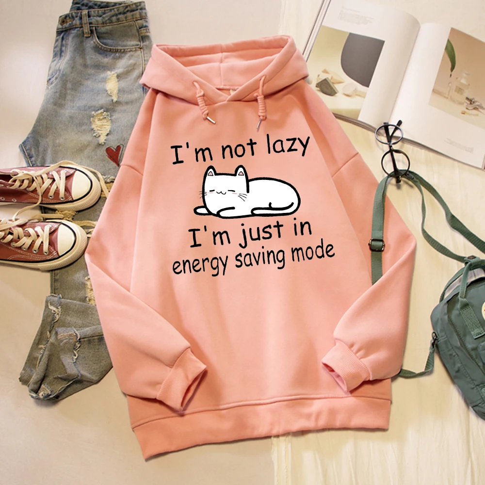 Толстовка в стиле поп с надписью «I Am Not Lazy» и принтом кота из мультфильма; теплая толстовка большого размера; толстовка в стиле Харадзюку; уличная одежда; Женская куртка Kawaii