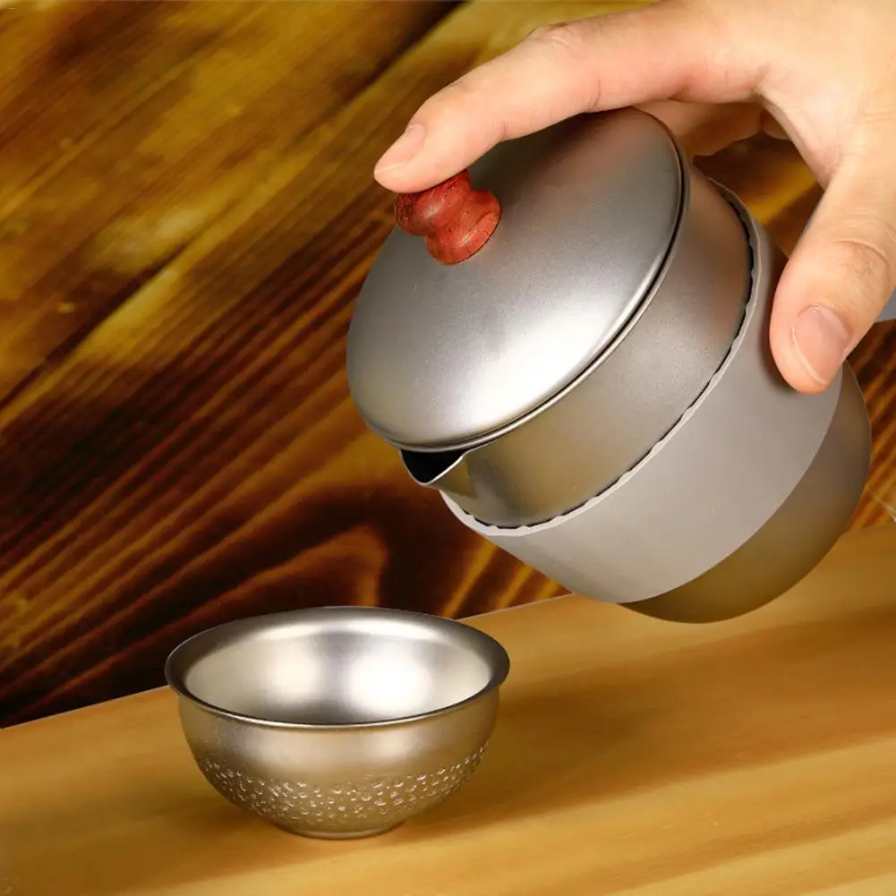 Титановый чайник, металлический чайник, сетчатый фильтр для заварки, резиновый рукав, портативный Теплоизоляционный чайник для кемпинга, пикника