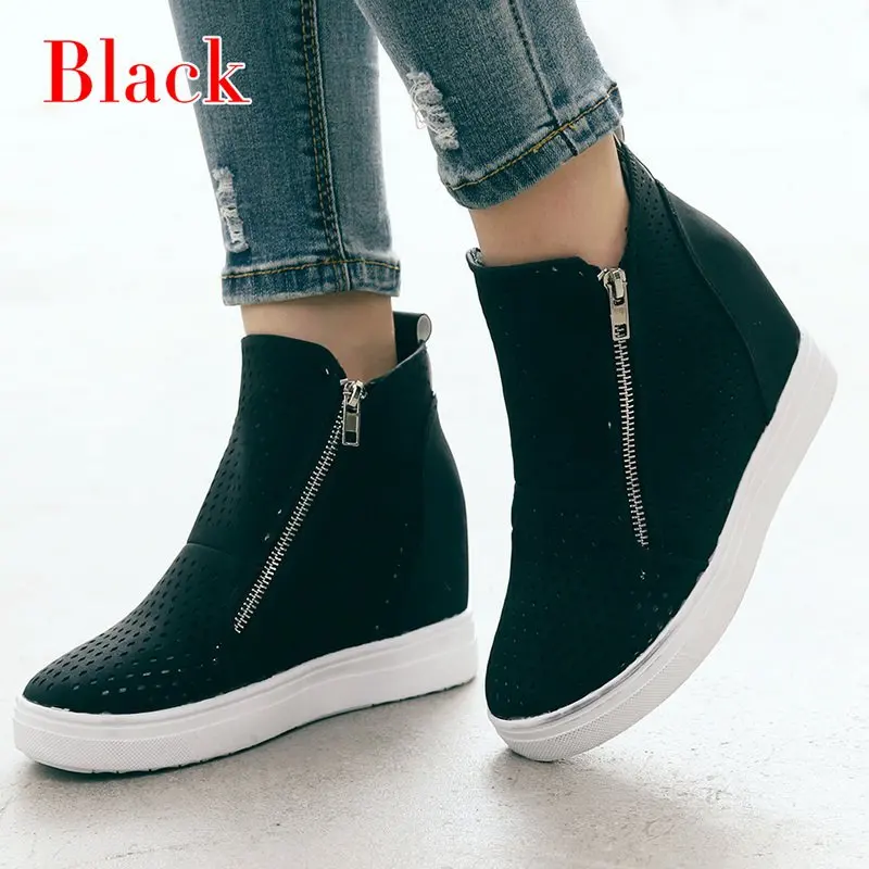 black HEFLASHOR/; женская повседневная обувь из искусственной кожи; модные кроссовки на молнии сбоку; нескользящая подошва; женская обувь - Цвет: black