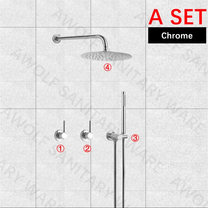 Chrome A SET Набор для ванной комнаты, матовый, розовое золото, простота, твердая латунь, 8 дюймов, насадка для душа, кран, смеситель для душа, ванна, черный хром, AH3023 - Цвет: Chrome A SET