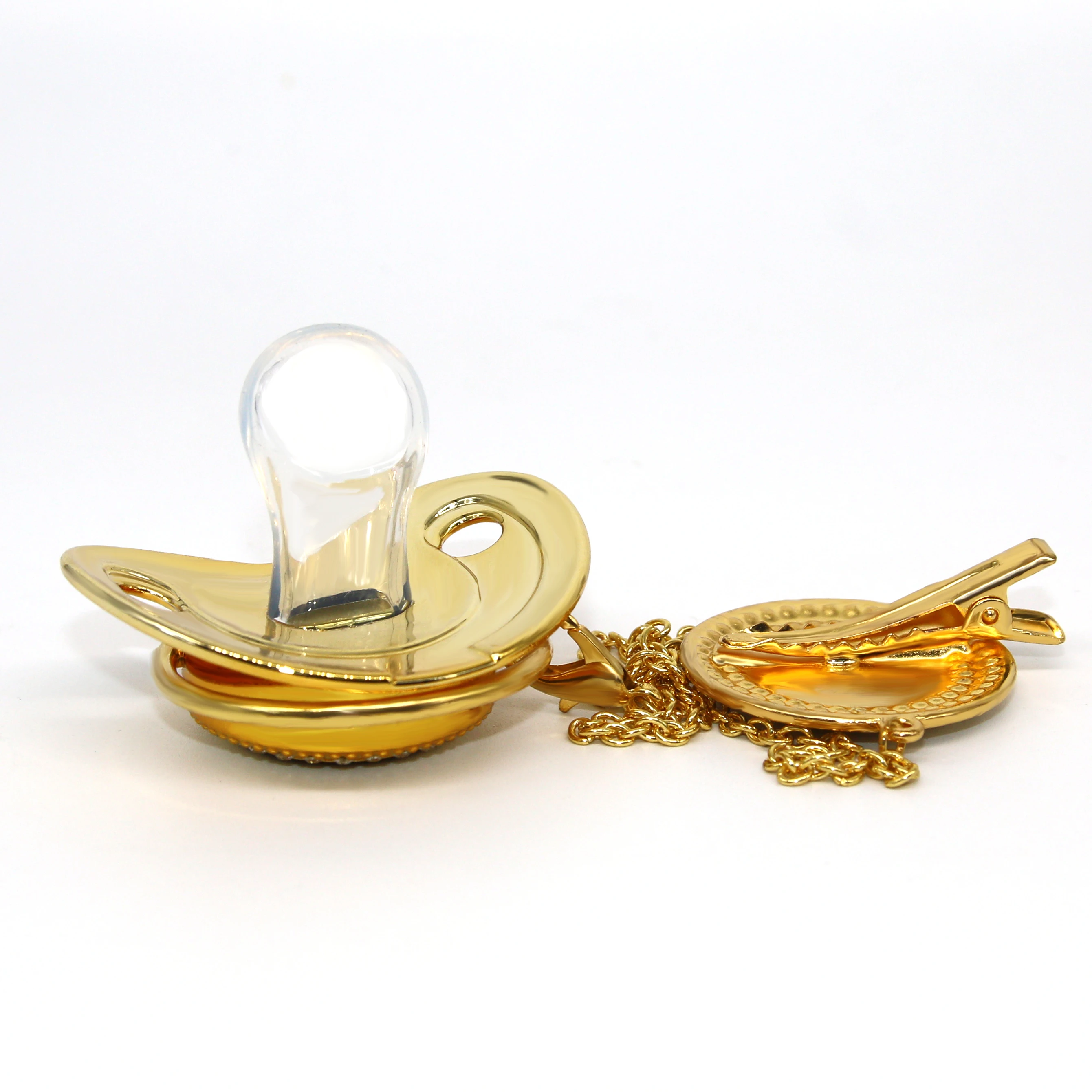 Gold Name Initials Letter J Luxury Baby Pacifier and Pacifier Clip Rhinestone Sparkling Pacifier Holder BPA Free