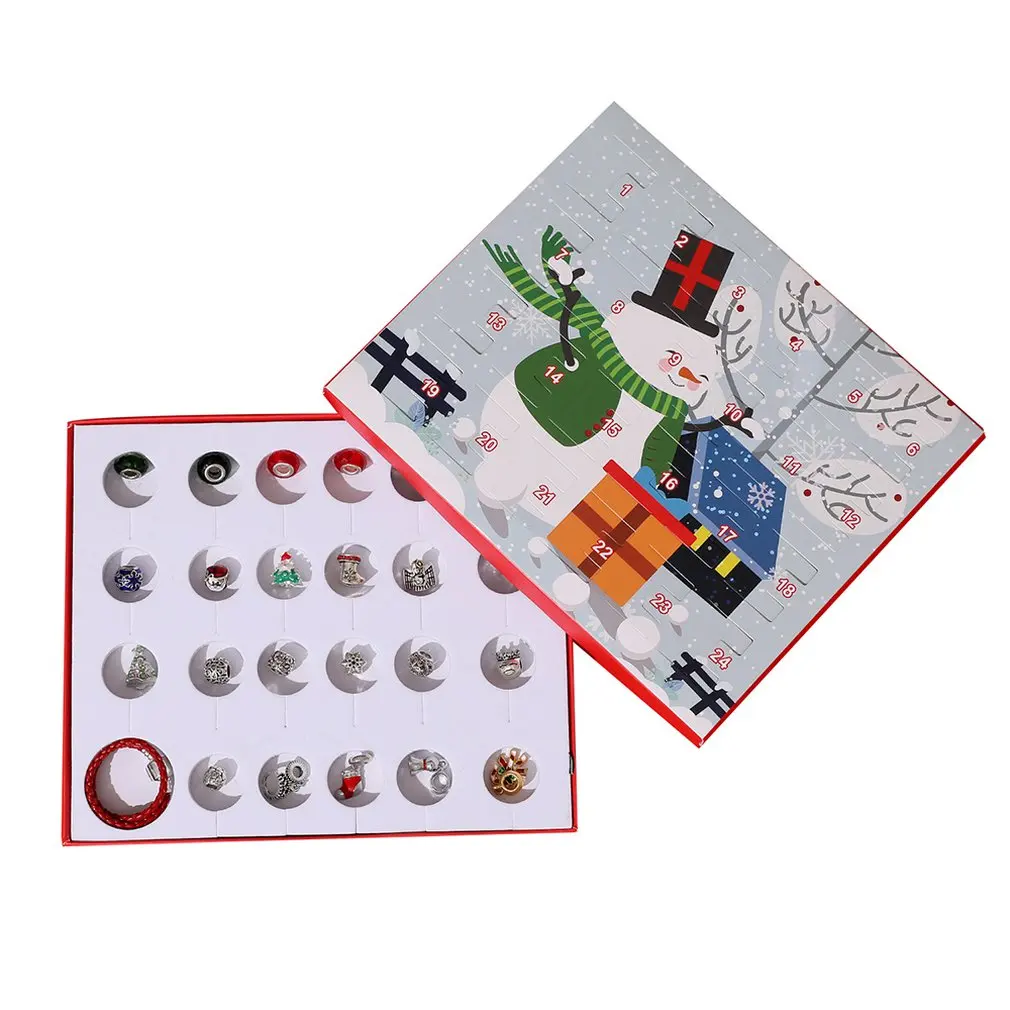 Серебристый Christmas Ornaments Children'S Gift Box Countdown Calendar Gift Box Advent Leather Rope Bracelet Set - Цвет: Серебристый