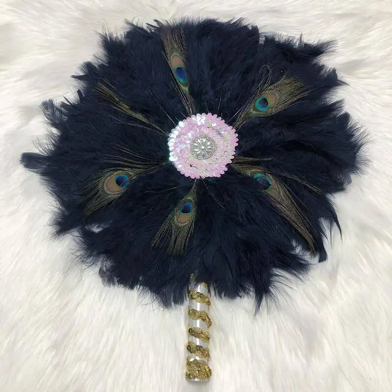 navy blue В нигерийском стиле вентилятор 19 видов цветов доступны Высокое качество перо вентилятора с камнями Стразы нигерийские Свадебные перо вентилятора для вечерние свадебные туфли - Цвет: navy blue