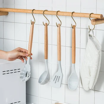 

6 pcs premium utensils set silicone nonstick spatula wooden shovel handle kitchen utensils storage box tools