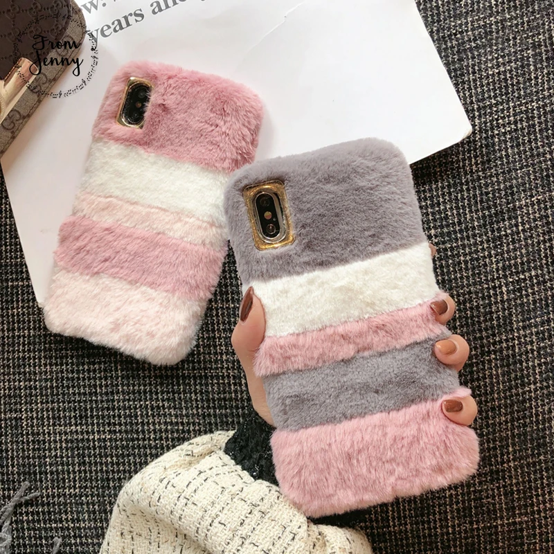 

From Jenny Autumn and winter plush color matching for iPhone11 Pro x xr xs max 78 Plus simple mobile phone protection soft shell