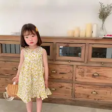 Новое платье для девочек платье с принтом, модные весенние хлопковые комплекты жилет для девочки, платья на возраст 1-7 лет PO106