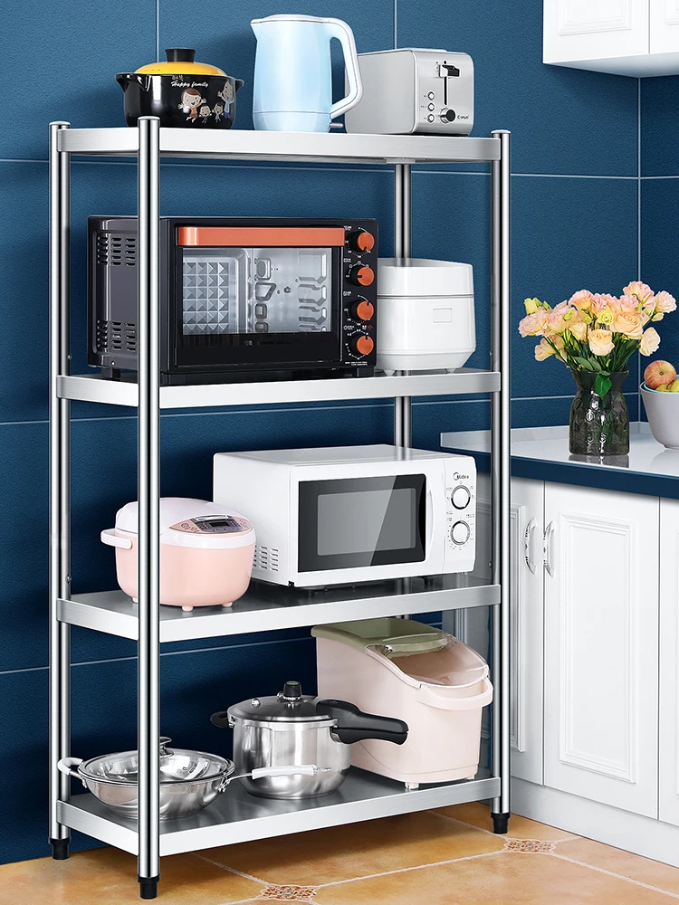 

Stainless steel kitchen rack floor-to-ceiling multi-layer microwave oven put pot storage shelf shelf three-layer storage rack