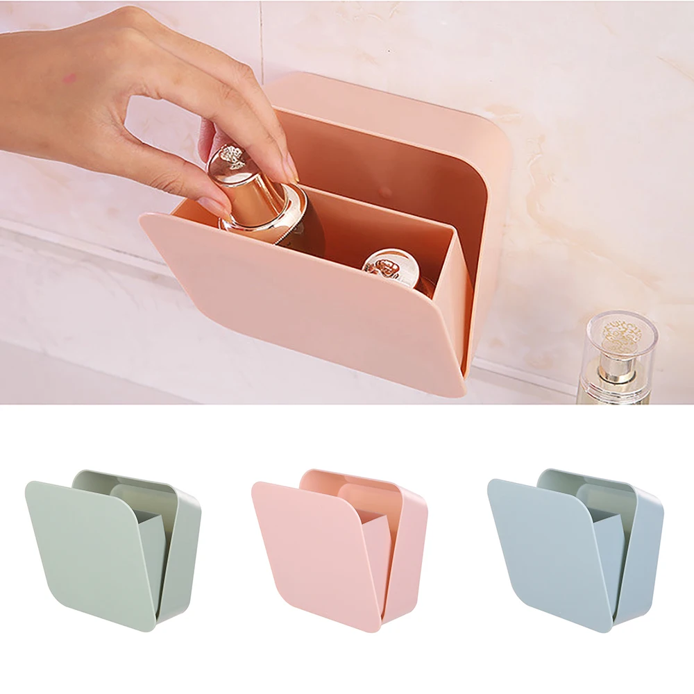 1Pc Wall Paste Sealed Square Storage Box Removable Kitchen Tableware Storage Shelf Toothbrush Holder Cosmetic Bathroom Organizer