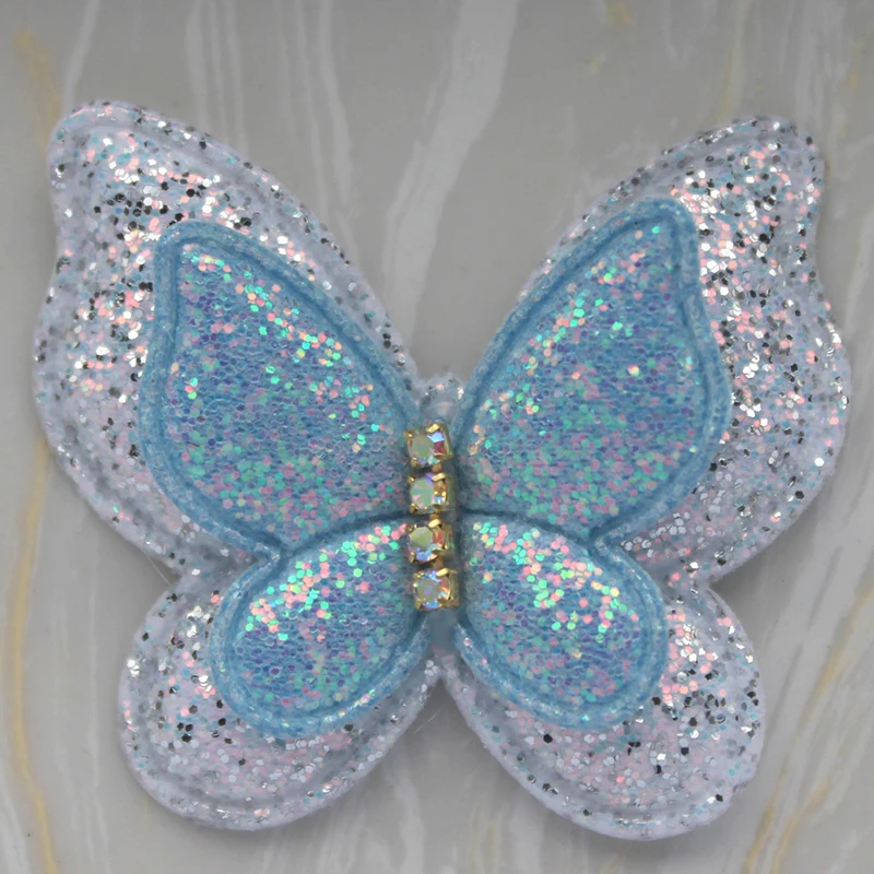 10sets 43*37mm Two Layer Glitter Butterfly Padded Appliques For Craft Clothes Sewing Suppliers DIY Hair Clip Accessories baby accessories bag	 Baby Accessories