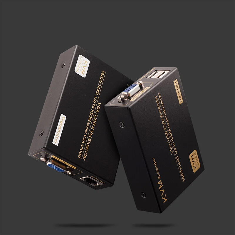 VGA KVM удлинитель USB мышь и клавиатура+ усилитель сигнала VGA Расширение 100 метров через сетевой кабель - Цвет: Черный