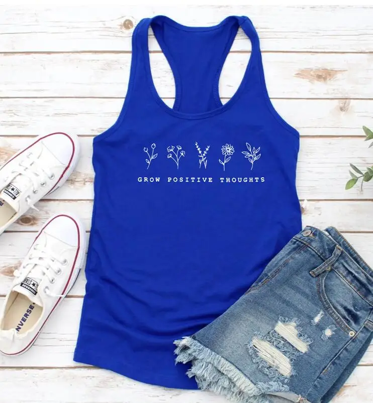 dark blue-white text Точно так же, как цветы растут положительные идеи женский жилет Модные и забавные печатные Графические футболки одежда в летнем стиле майка Прямая поставка - Цвет: dark blue-white text