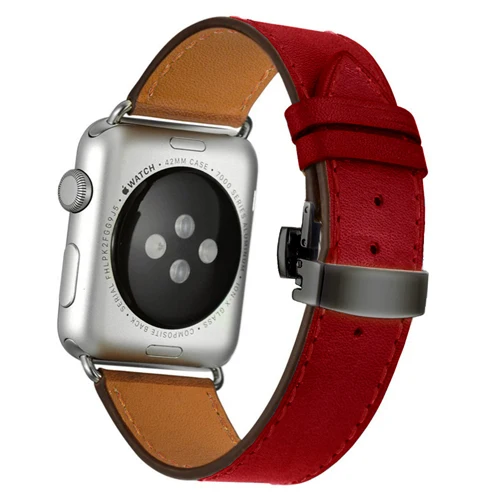 Кожаный ремешок для Apple watch band 4 44 мм 40 мм correa iwatch 5 4 3 2 ремешок 42 мм 38 мм Пряжка бабочка Apple watch 4 аксессуары - Цвет ремешка: Black buckle