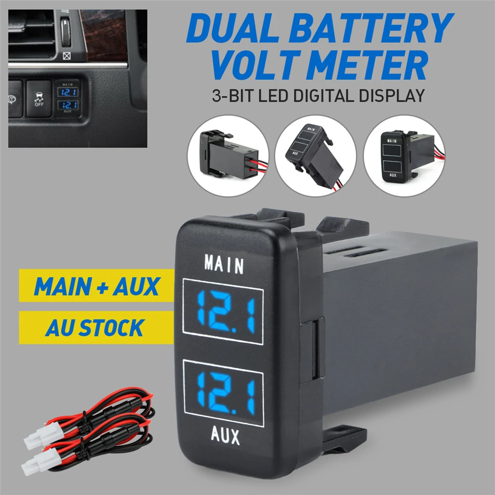 40x22mm Black Dual Battery Volt Meter For Toyota Prado 120 Fj Cruiser 2010on Landcruiser 100 79