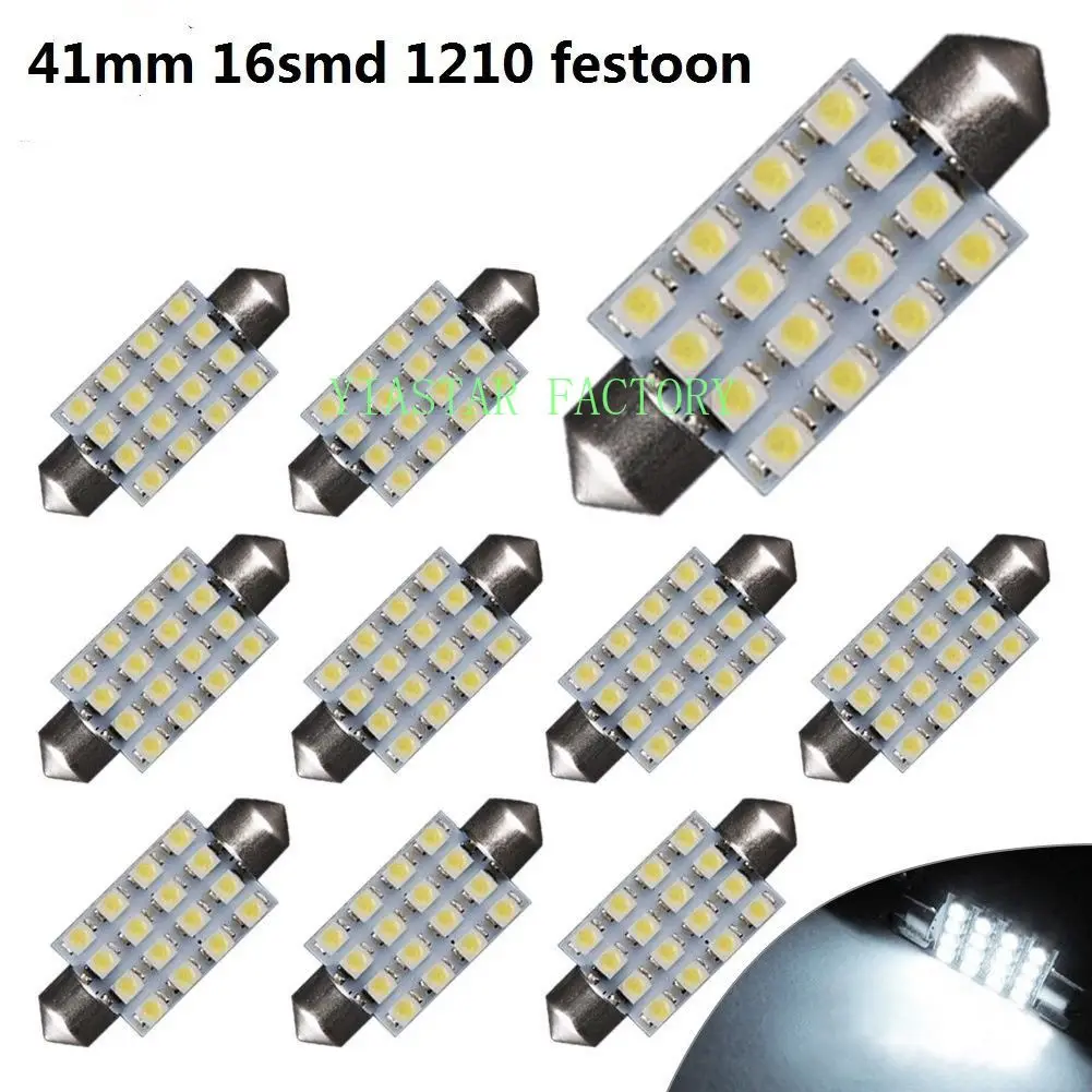 Yiastar Hot 500 PCS C5W 12V DC 3528 1210 16 SMD 31mm 36mm 39mm 41mm Festoon Dome LED Light Bulbs Car Lights Led Roof Lights
