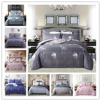 

Hot Sale Soft Cotton And Linen Bedding Set Grey Flower Printing Duvet Cover SIngle Twin Full Queen Size Home Textiles For Adults