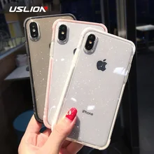 USLION Glitter Pó Caso de Telefone Para o iphone 11 XS Pro Max X XR Tampa À Prova de Choque TPU Macio Transparente para iPhone 7 6 8 mais Caso(China)