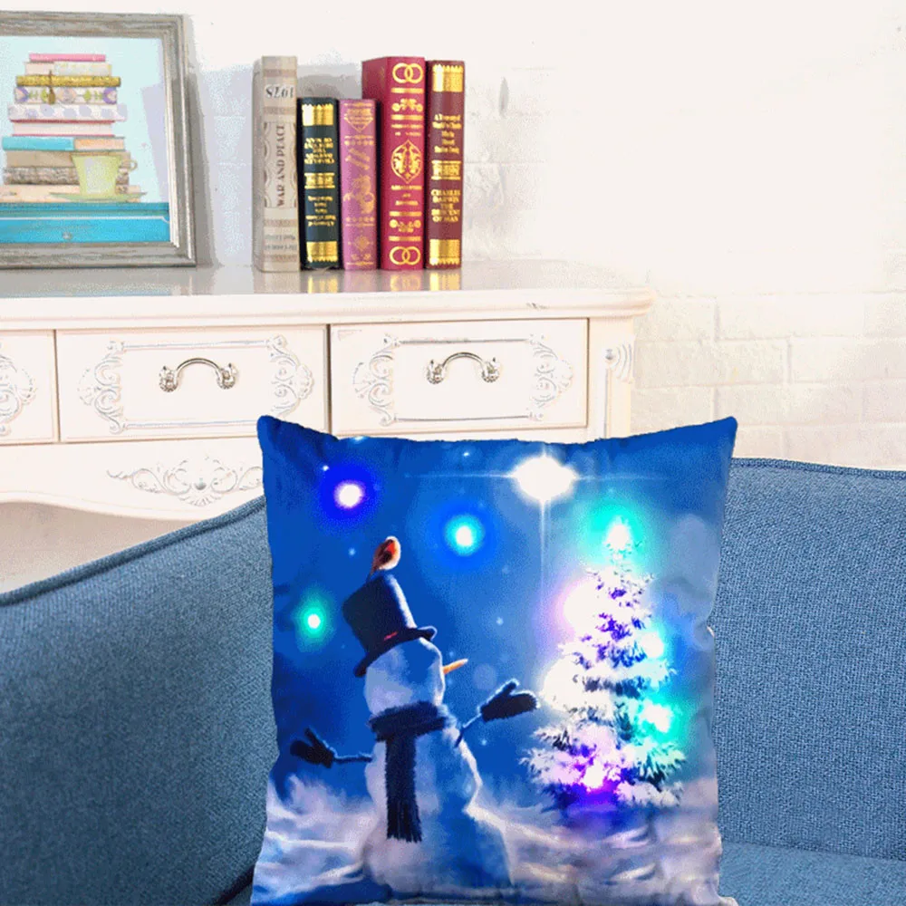 Новая цветная Рождественская Подушка, светодиодный светильник, подушка с креативным принтом, льняная наволочка для дивана и автомобиля, наволочка для домашнего декора