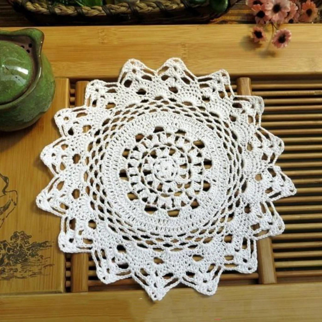 Flower Shape Handmade Crochet Embroidered Doilies Placemat Cotton Lace Doily Table Cover Cup Mat Coaster Table Decoration 30cm