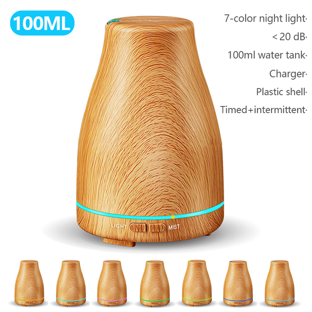 Air Humidifier Electric Aroma Diffuser Mist Wood Grain Oil Aromatherapy Mini Have 7 LED Light 2 Mist Mode For Home Office