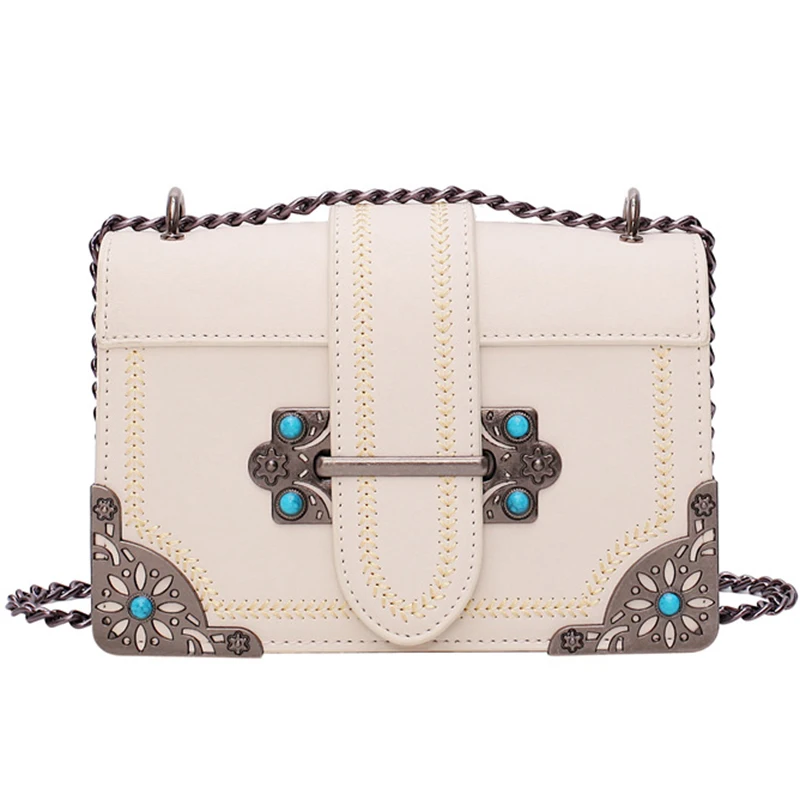 

Korean Version Of the Small Bag Female Metal Chain Shoulder Bag Fashion Hit Color Small Square Bag Simple Diagonal Package