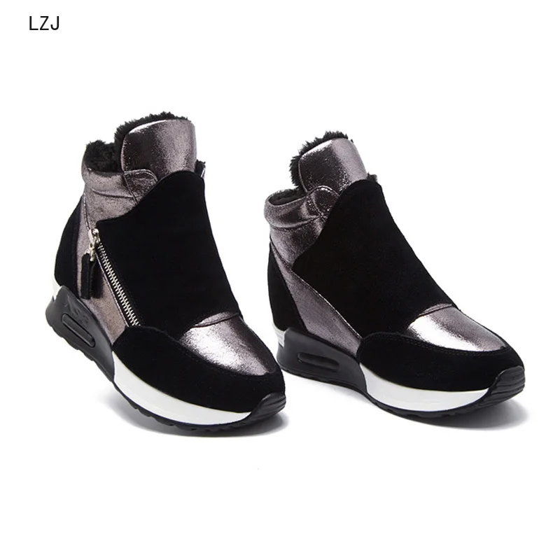 

Suede Leather Boots Women Winter Shoes 2019 Fashion Ins Women Sneakers Height Increasing Shoes Warm Plush Snow Boots 35-40