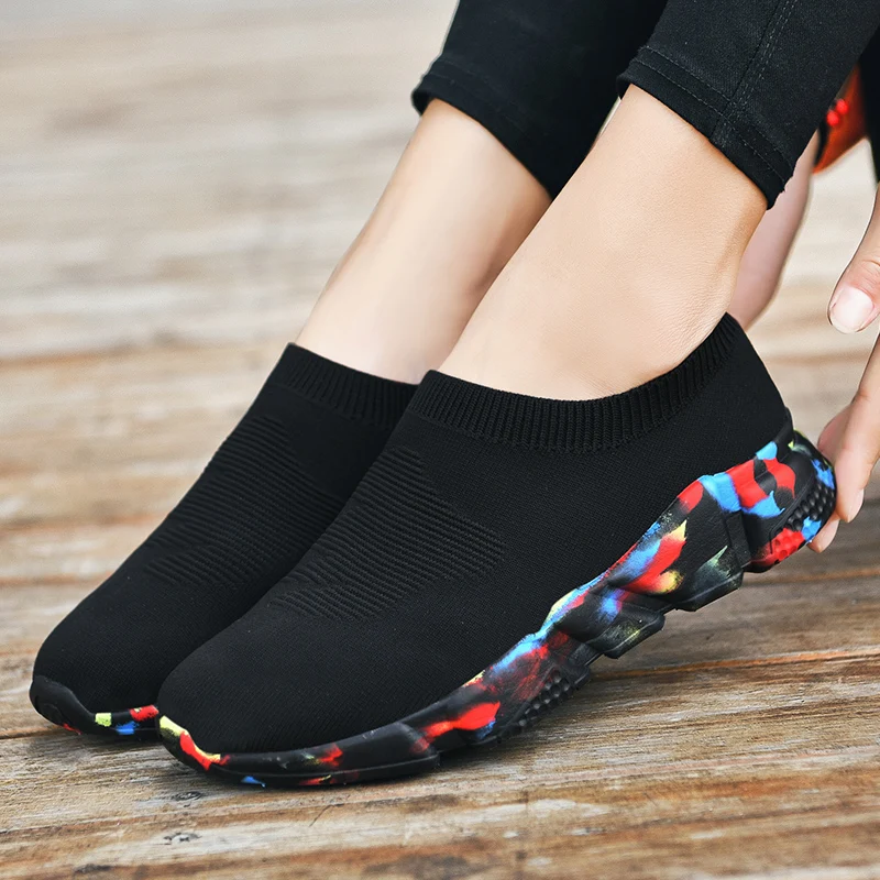 Women's Lightweight Knit Slip-On Sneakers - Casual Flat Loafers